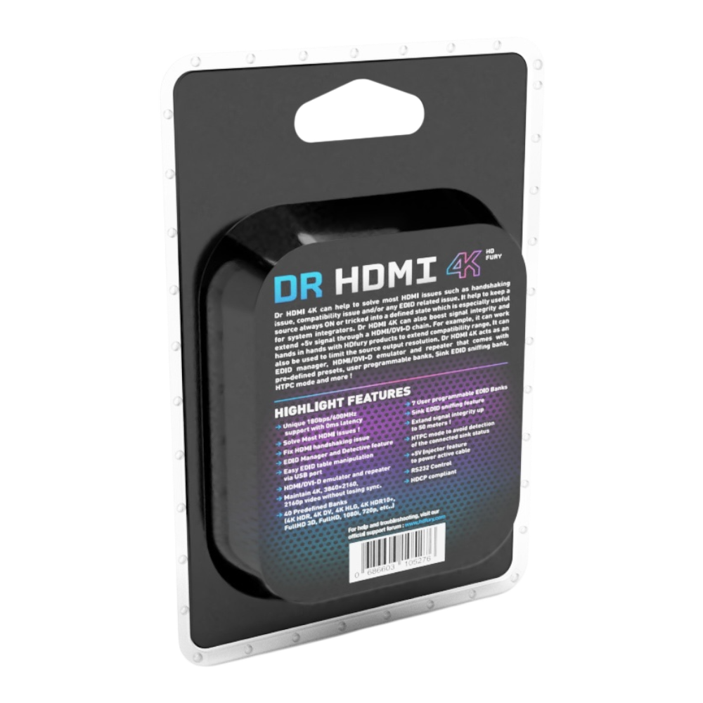 Συσκευασία του Dr HDMI 4K, πίσω όψη, με τα χαρακτηριστικά
