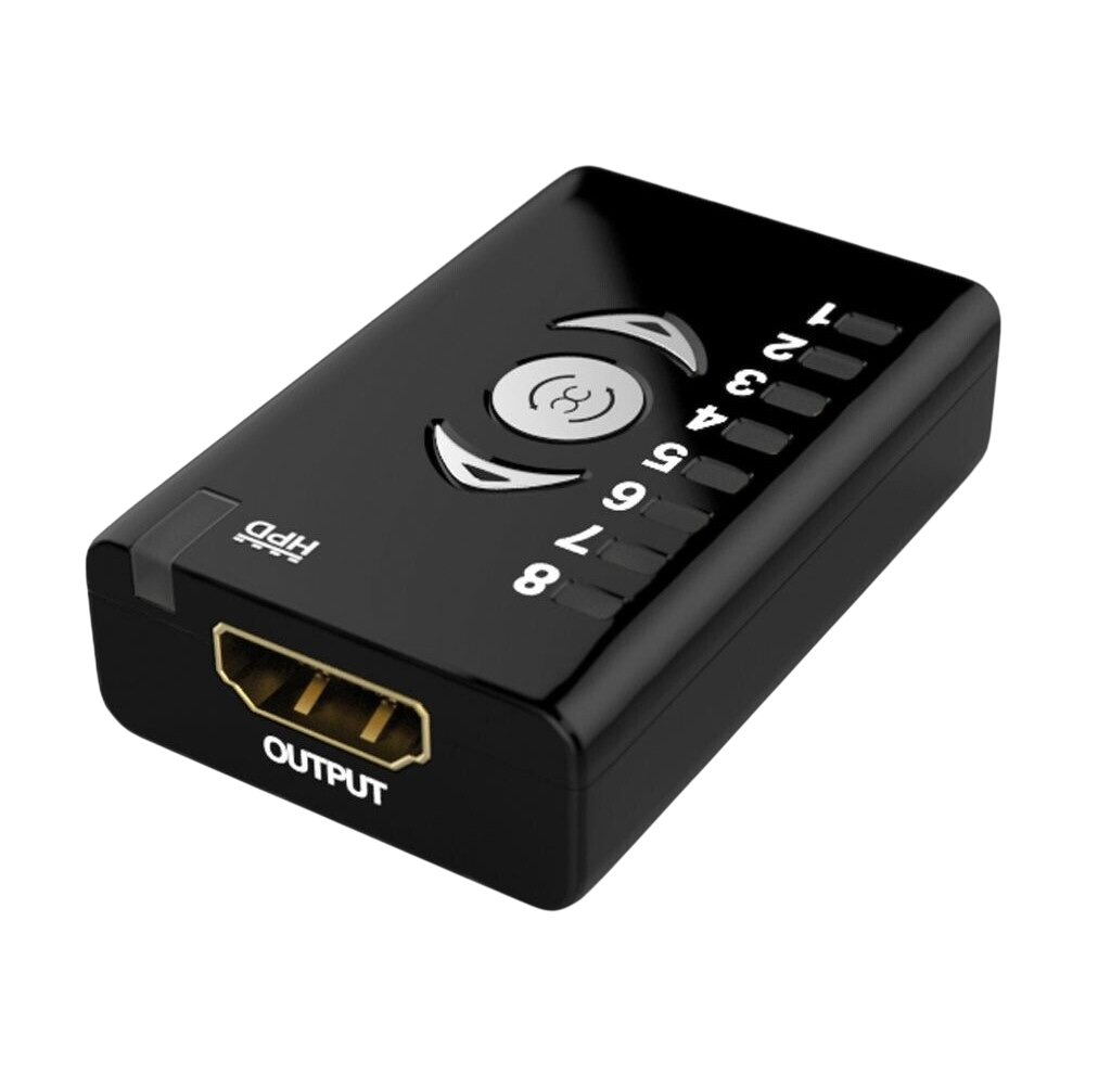 Πλευρά εξόδου του Dr HDMI με έξοδο HDMI και LED τραπεζών 1 έως 8