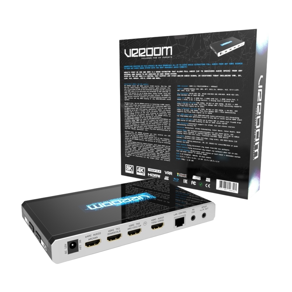 Πίσω όψη συσκευασίας HDfury VRROOM με βασικά χαρακτηριστικά και προδιαγραφές